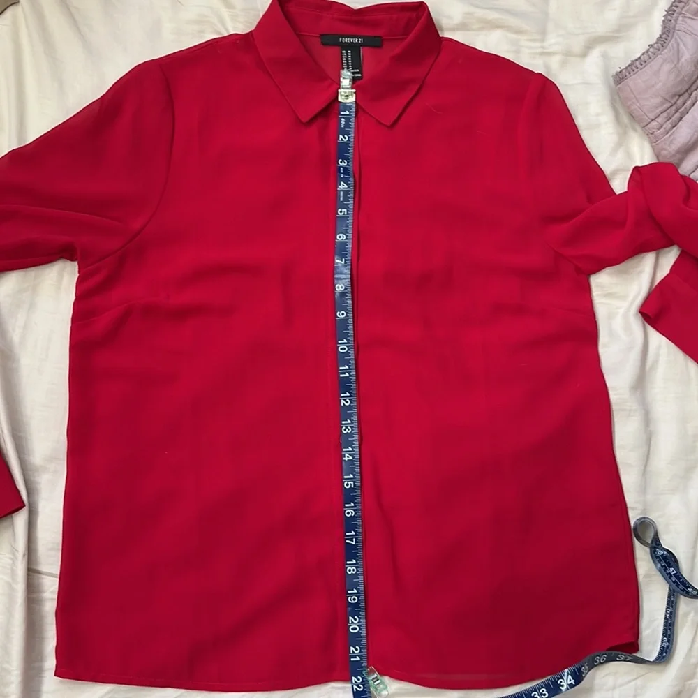 2-in-1 Red Chiffon Button Down and Camisole, Women’s Medium